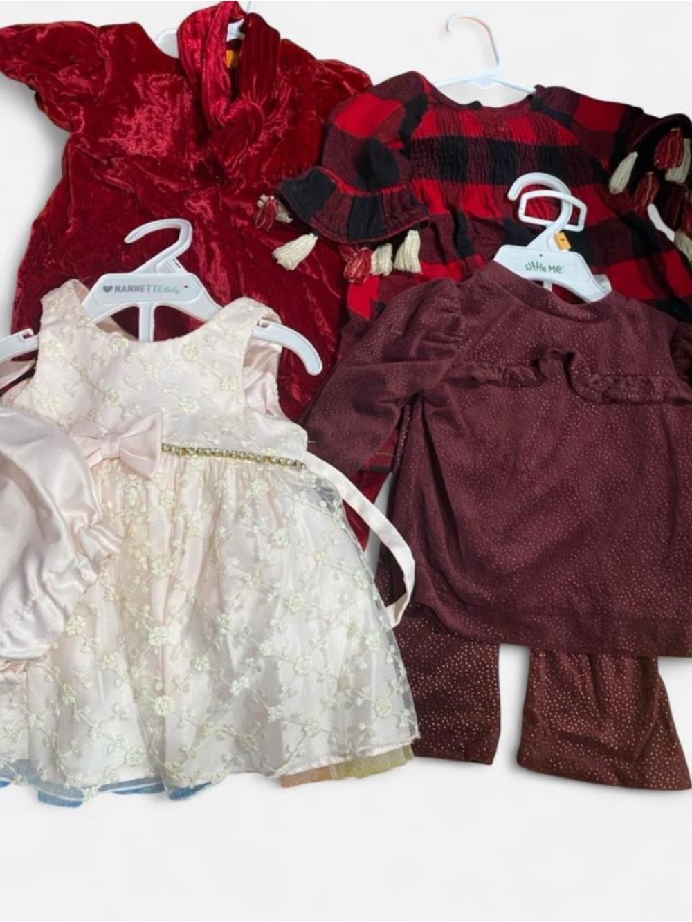 Little Me Cream Lace Party Dress & Red/Burgundy Holiday Outfit Set